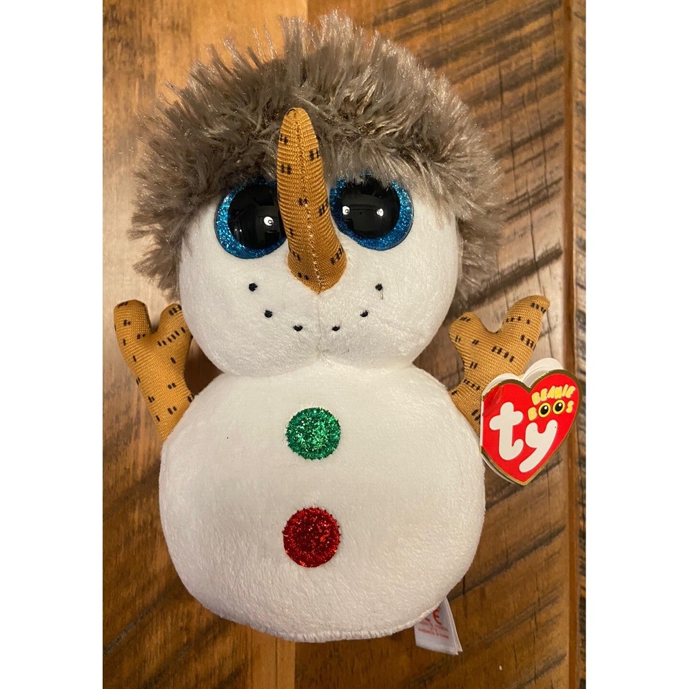 TY Beanie Boos 6" BUTTONS Snowman Christmas Hat Sparkly Eyes Boo 2018‎